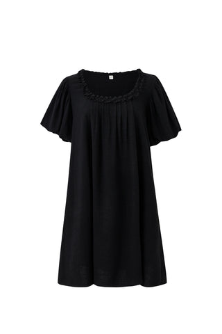 Soft Linen Babydoll Mini Dress Black