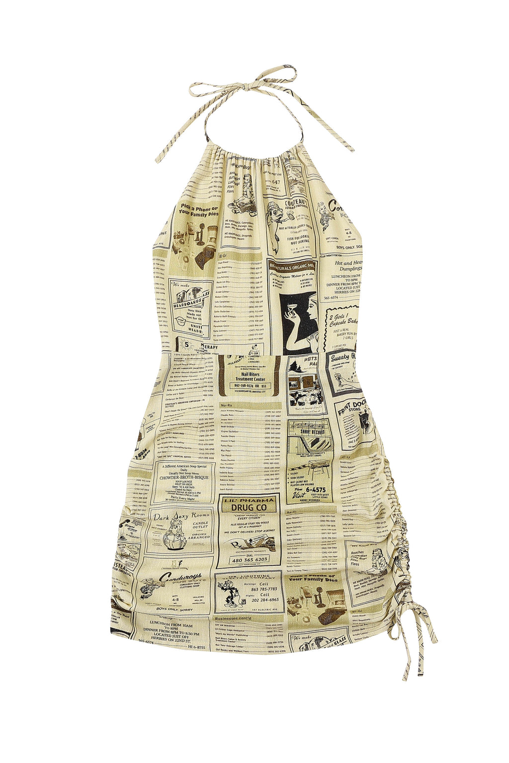 Cinch Tie Halter Dress Soft Linen Yellow Pages