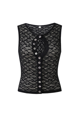 Unbuttoned Stretch Lace Tank Top Black