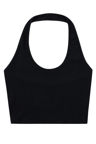 Black Tencel Rib Halter Top