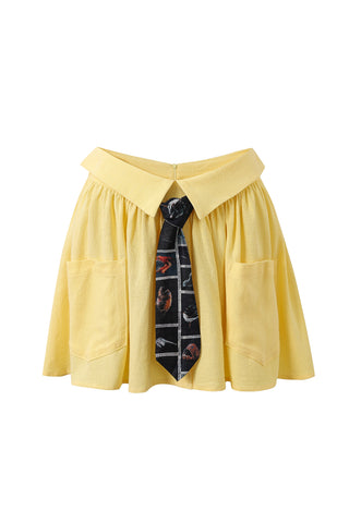 Business Tie Mini Skirt Linen Yellow