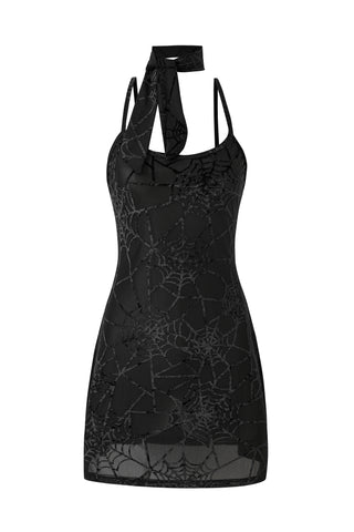 Black Widow Mesh Mini Dress With Scarf