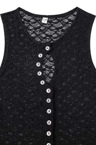 Unbuttoned Stretch Lace Tank Top Black