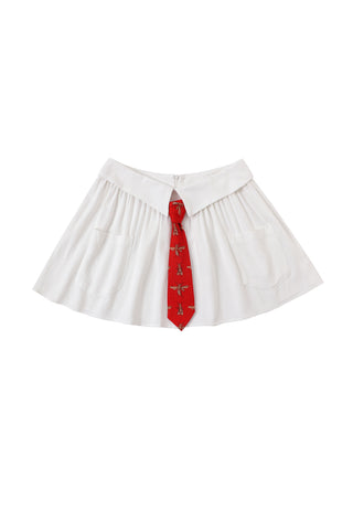 Business Tie Mini Skirt Linen White