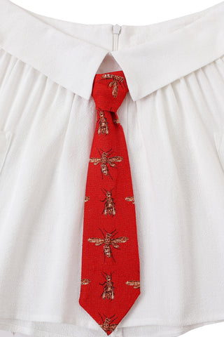 Business Tie Mini Skirt Linen White