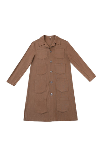 Unisex Thick Linen Too Many Pockets Jacket Camel