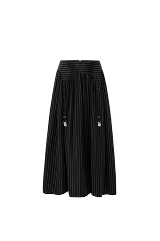 Garter Tencel  Skirt Black Stripe