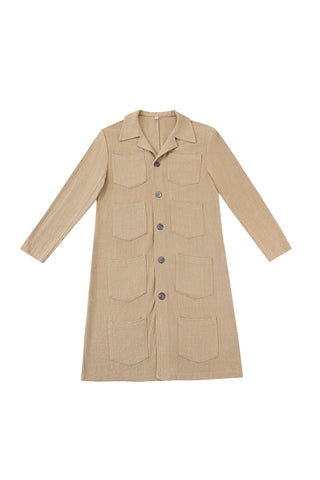 Unisex Thick Linen Too Many Pockets Jacket Khaki
