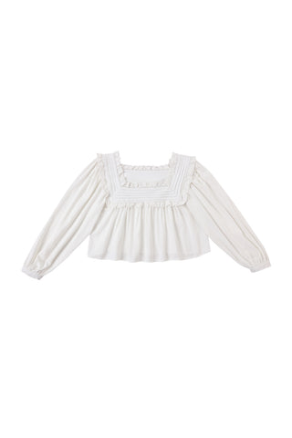 Square Neck Long Sleeve Soft Linen Blouse White