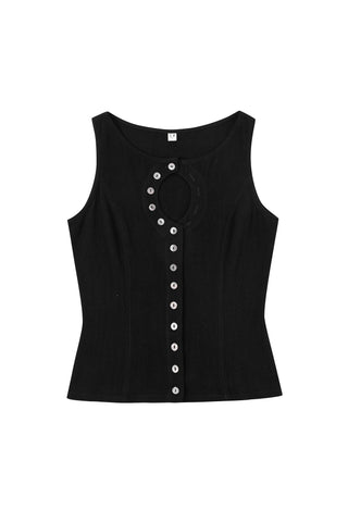 Soft Linen Unbuttoned Tank Black