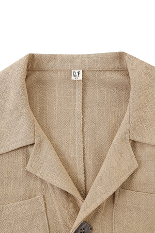 Unisex Thick Linen Too Many Pockets Jacket Khaki