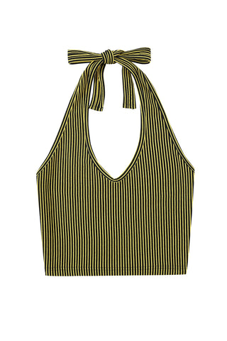 Plunge Stripe Halter Top Sexy Bee