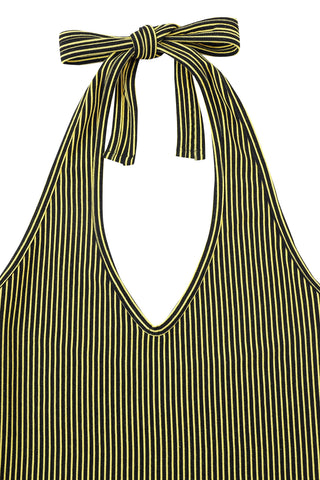 Plunge Stripe Halter Top Sexy Bee