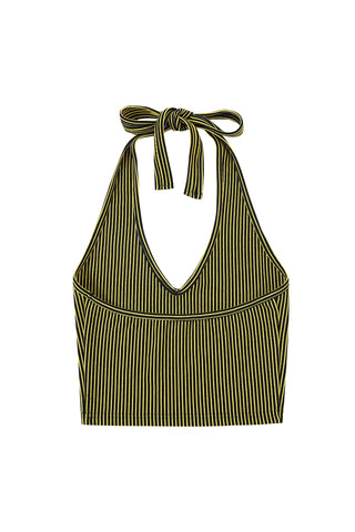 Plunge Stripe Halter Top Sexy Bee