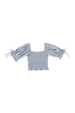 Bugs Picnic Smocked Blouse Blue Gingham