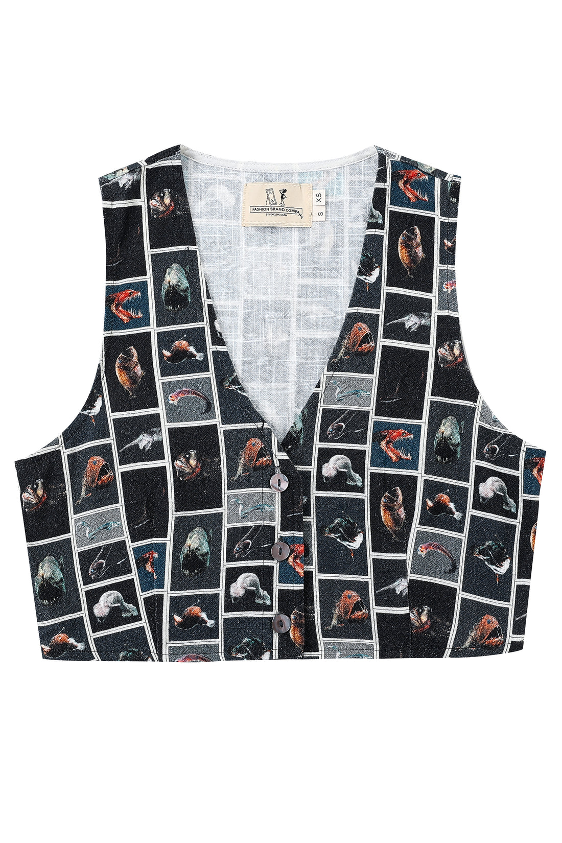 Cute Fish Crop Linen Vest