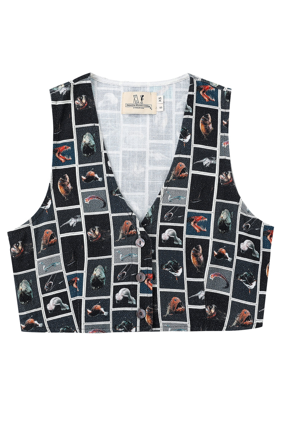 Cute Fish Crop Linen Vest