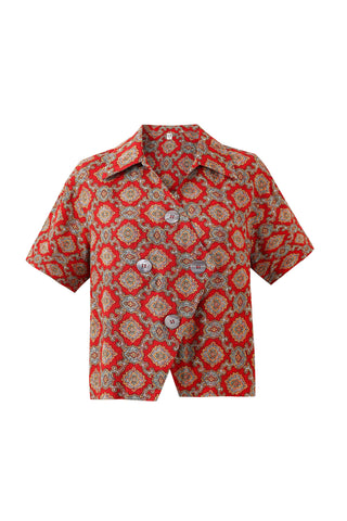 Quad Button Soft Linen Shirt Fancy Red Couch