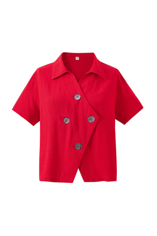 Quad Button Soft Linen Shirt Red