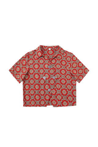 Quad Button Soft Linen Shirt Fancy Red Couch