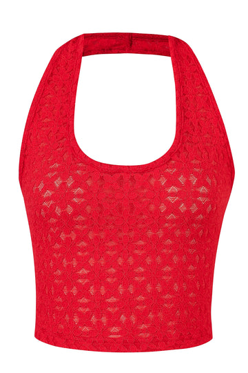 Red Lace Halter Top