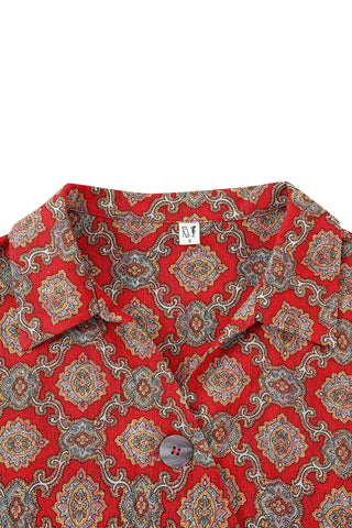 Quad Button Soft Linen Shirt Fancy Red Couch