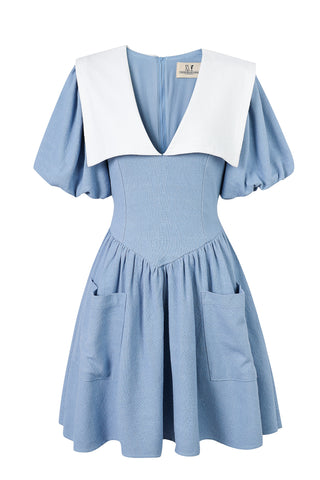 Puritan Linen Mini Dress Blue