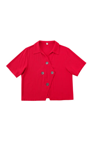 Quad Button Soft Linen Shirt Red