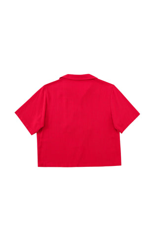 Quad Button Soft Linen Shirt Red