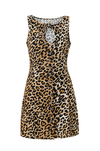 Unbuttoned Soft Linen Mini Dress Leopard