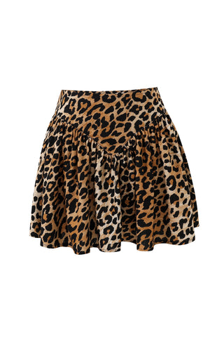 Tramp Stamp Mini Park Skirt Soft Linen Leopard