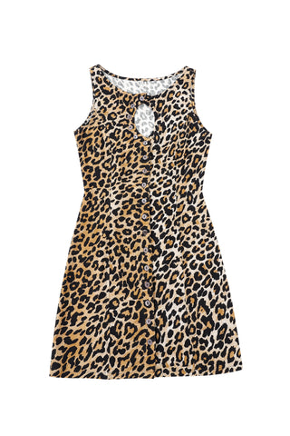 Unbuttoned Soft Linen Mini Dress Leopard