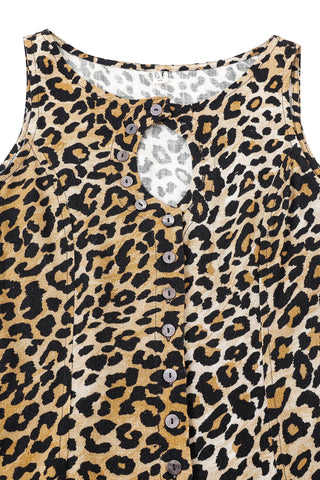 Unbuttoned Soft Linen Mini Dress Leopard