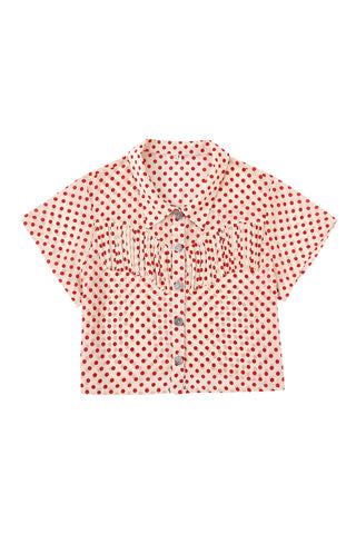 Silk Fringe Blouse Red Polka Dot
