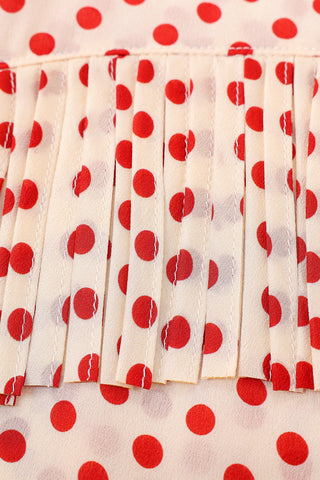 Silk Fringe Blouse Red Polka Dot