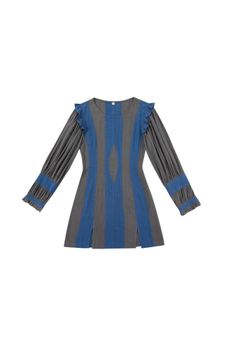 Bishop Sleeve Mini Dress Charcoal/Navy
