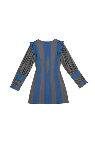 Bishop Sleeve Mini Dress Charcoal/Navy