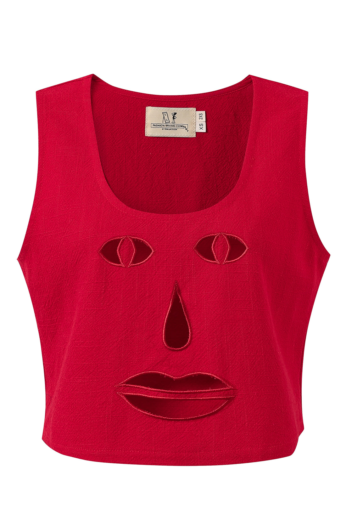 Red Linen Face Cut Out Tank