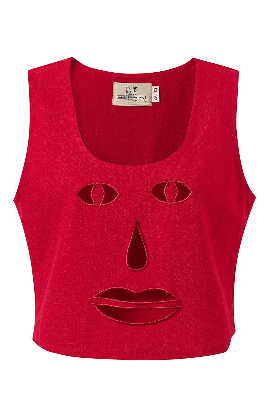 Red Linen Face Cut Out Tank