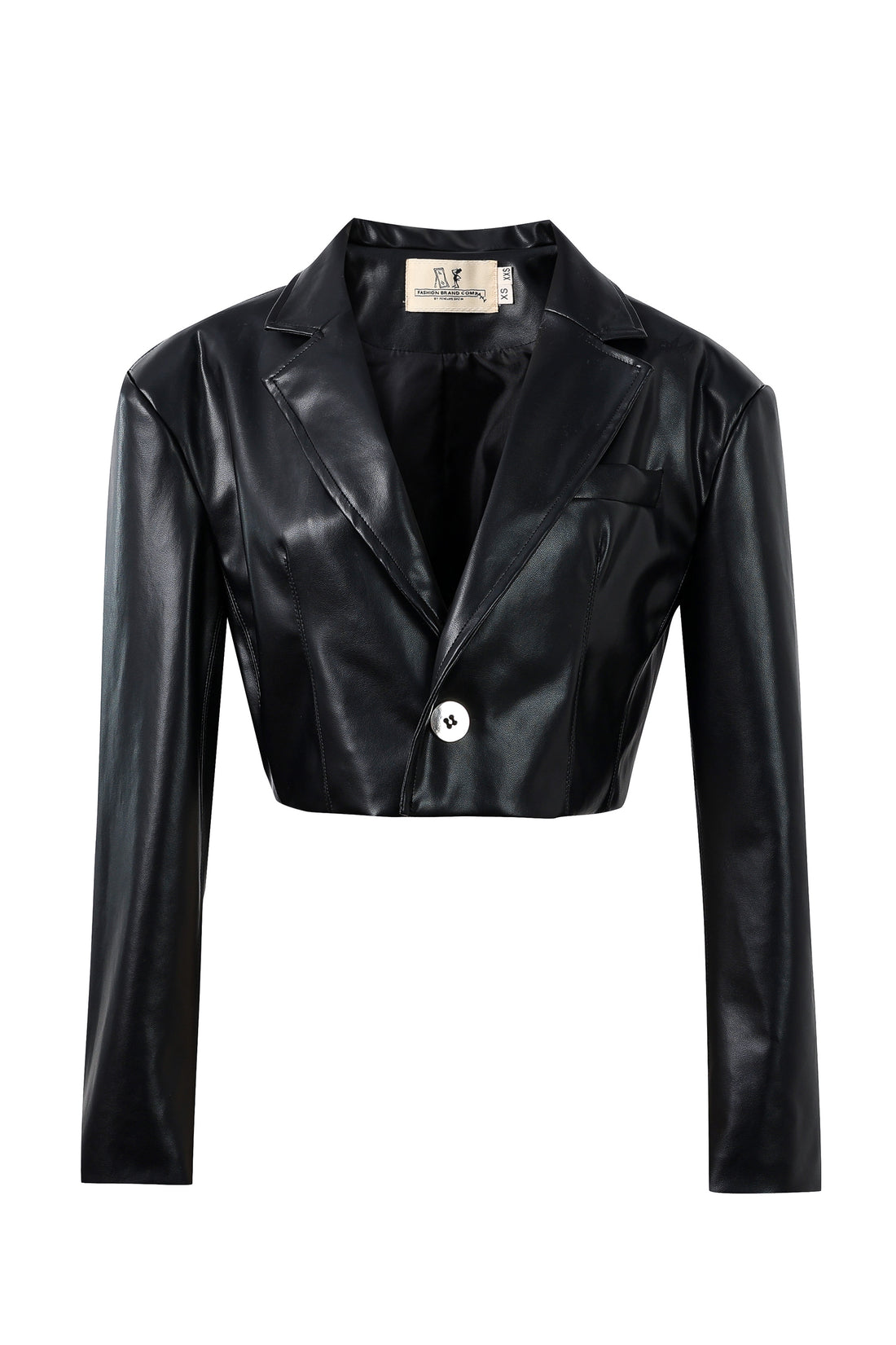 Plant Faux Leather Black Crop Blazer