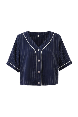 Baseball Crop Top Tencel Stripe Navy