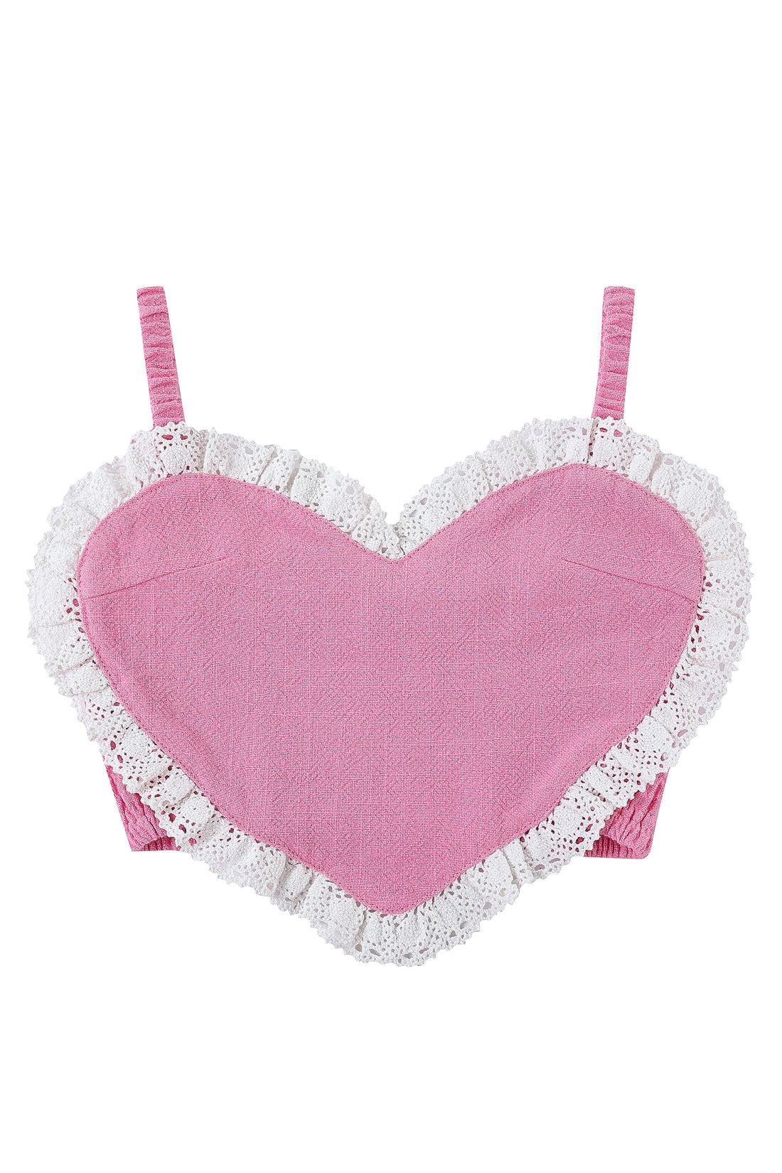 Pink heart Smocked Linen Crop Top
