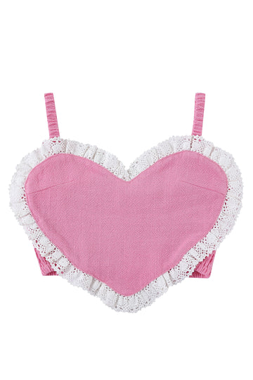 Pink heart Smocked Linen Crop Top