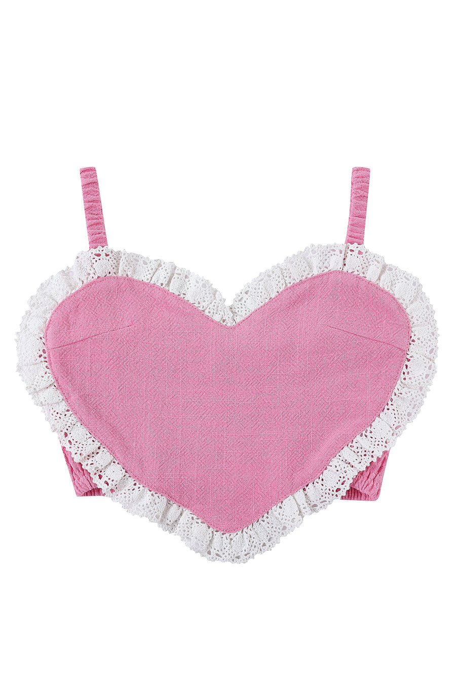 Pink heart Smocked Linen Crop Top