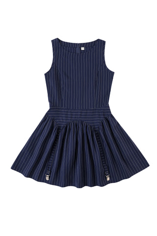 Garter Woven Tencel Stripe Mini Dress Navy