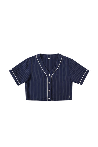 Baseball Crop Top Tencel Stripe Navy