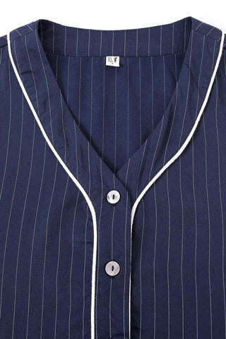 Baseball Crop Top Tencel Stripe Navy