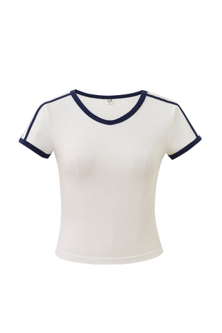 Sporty Tencel Rib Baby Tee White/Navy