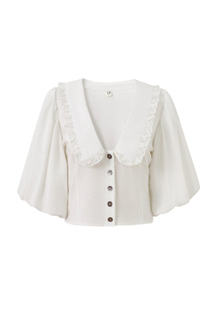 Soft Linen Puff Sleeve Crop Blouse White