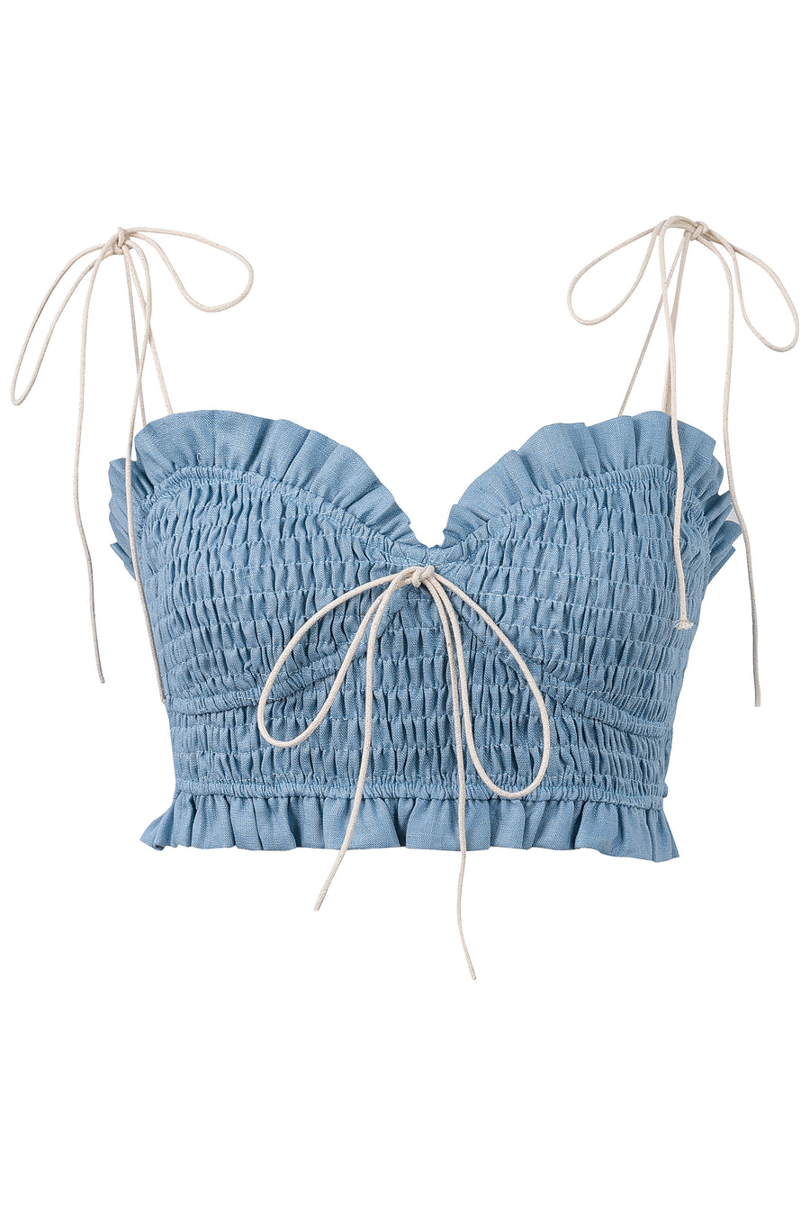 Smocked linen Crop Top Light Blue